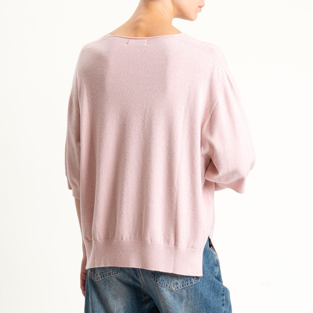 Kontatto-Maglia scollo v con micro paillettes - rosa