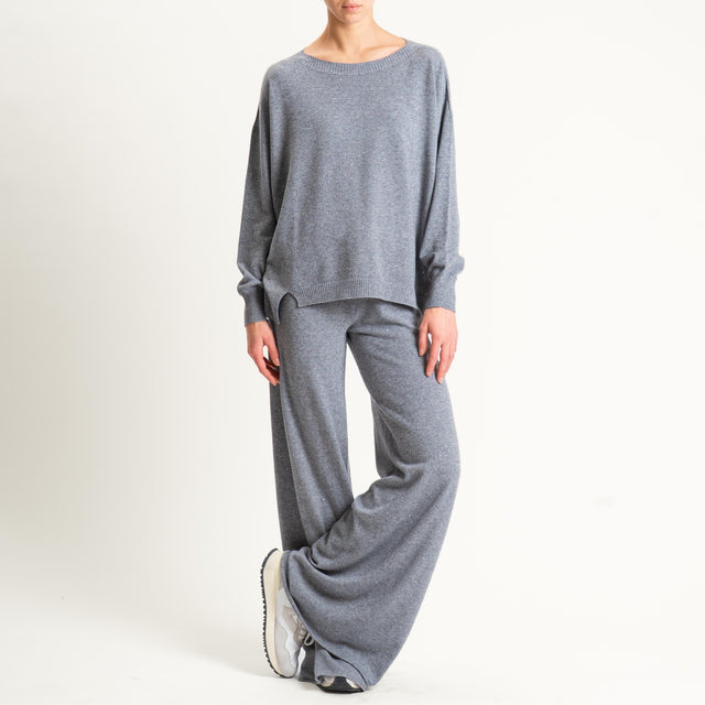 Kontatto-Maglia girocollo con micro paillettes - grigio melange