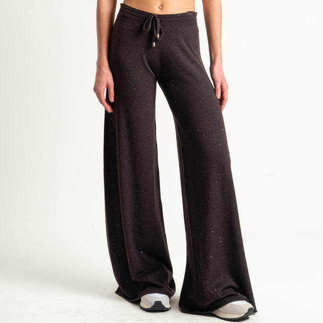 Kontatto-Pantalone con micro paillettes - moro