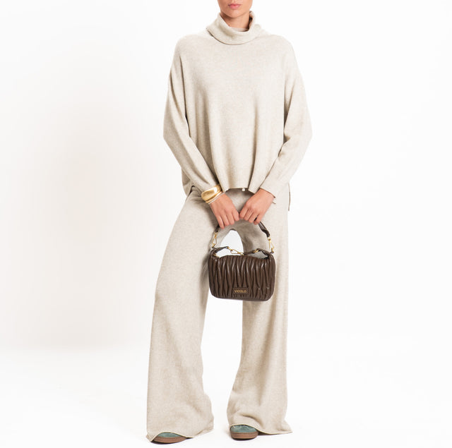 Kontatto-Maglia QS collo alto spacchi laterali - beige