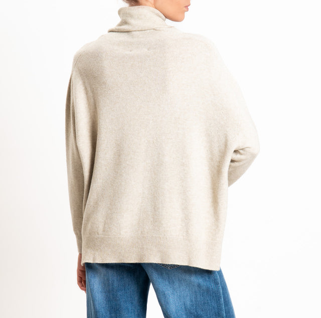 Kontatto-Maglia QS collo alto spacchi laterali - beige