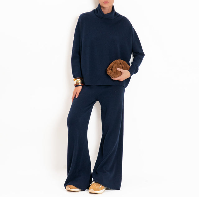 Kontatto-QS turtleneck sweater with side slits - blue