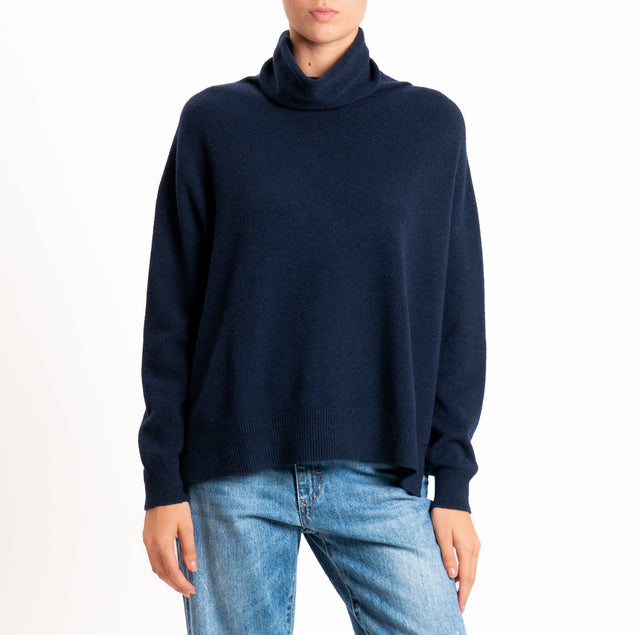 Kontatto-QS turtleneck sweater with side slits - blue