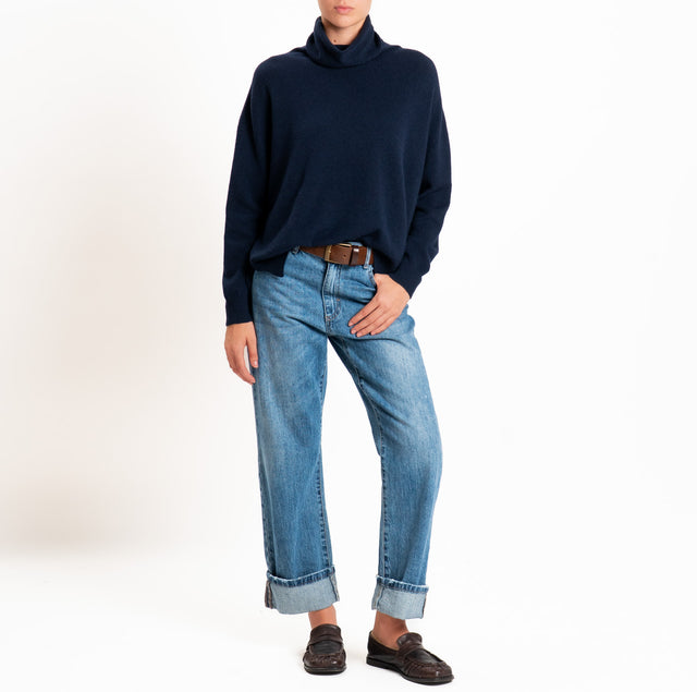 Kontatto-QS turtleneck sweater with side slits - blue