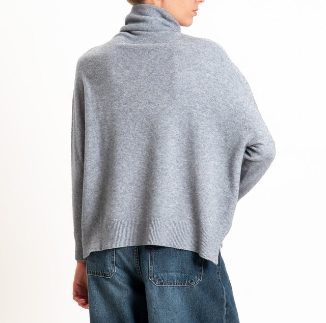 Kontatto-Maglia QS collo alto spacchi laterali - grigio melange