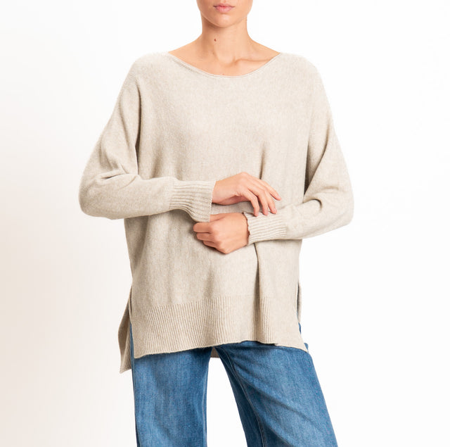 Kontatto-Maglia QS scollo barca spacchi laterali - beige