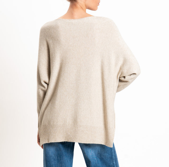 Kontatto-Maglia QS scollo barca spacchi laterali - beige