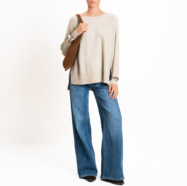 Kontatto-Maglia QS scollo barca spacchi laterali - beige