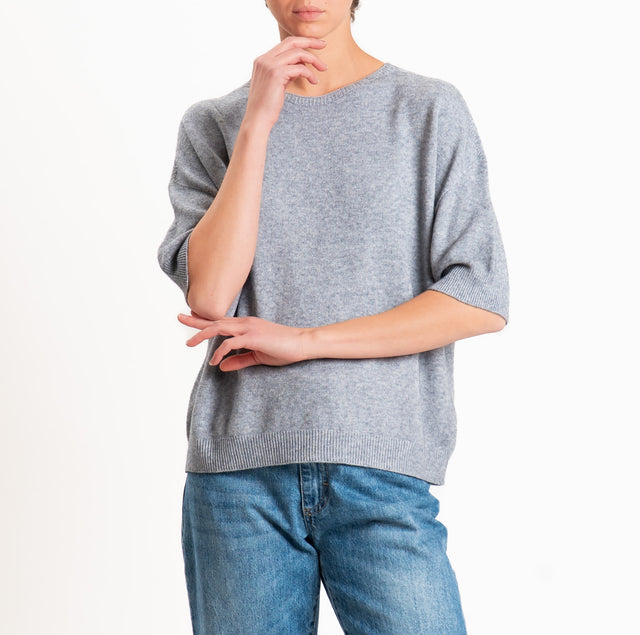 Kontatto QS crew neck short sleeve sweater - grey melange