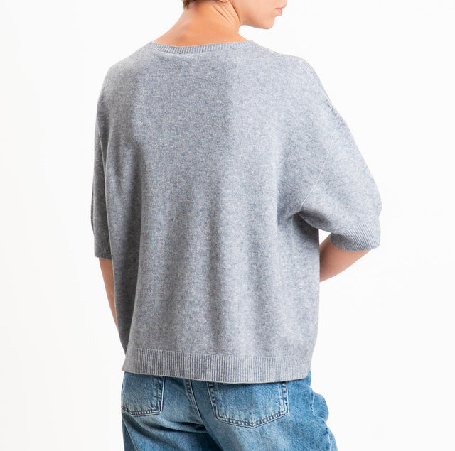 Kontatto QS crew neck short sleeve sweater - grey melange