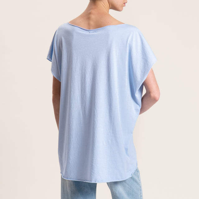 Kontatto-T-shirt smanicata taglio vivo - azzurro
