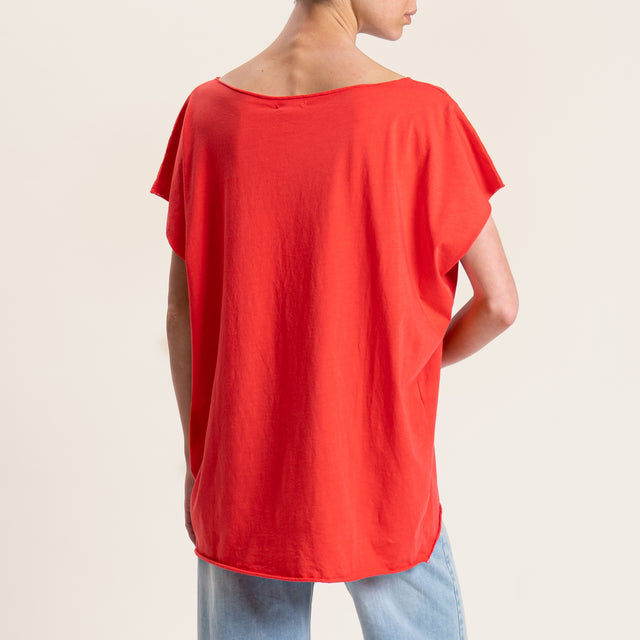 Kontatto-T-shirt smanicata taglio vivo - corallo