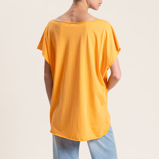 Kontatto-T-shirt smanicata taglio vivo - melone