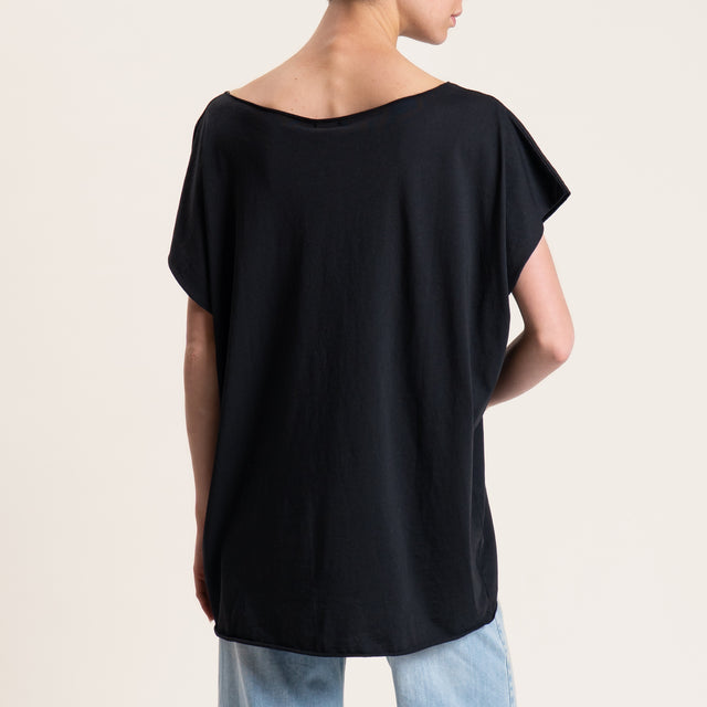 Kontatto-T-shirt smanicata taglio vivo - nero