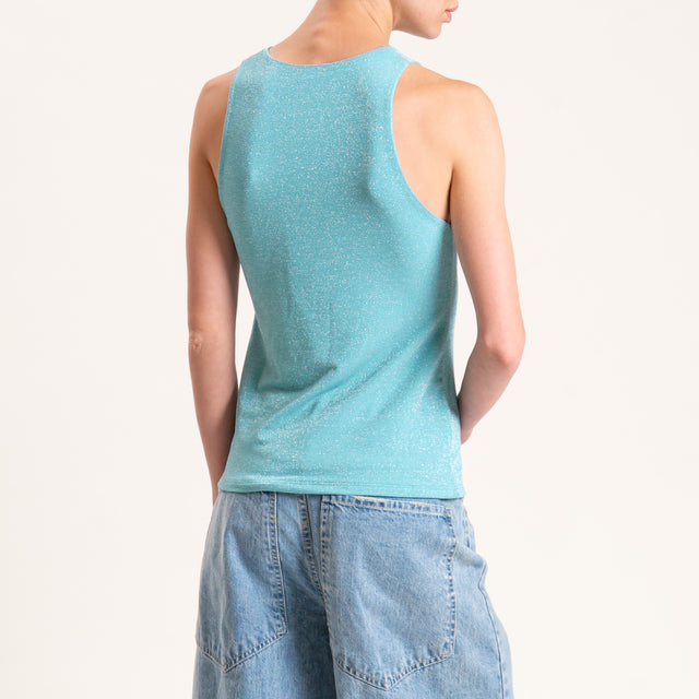 Kontatto-Top in lurex scollo americana - acqua