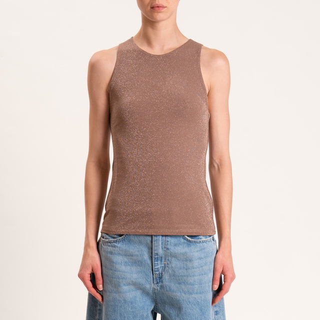 Kontatto-Top in lurex scollo americana - avana