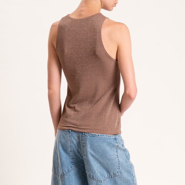 Kontatto-Top in lurex scollo americana - avana