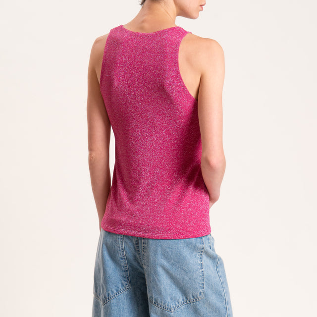 Kontatto-Top in lurex scollo americana - fucsia