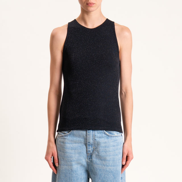 Kontatto-Top in lurex scollo americana - nero