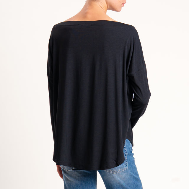 Kontatto-T-shirt in jersey stondata - nero