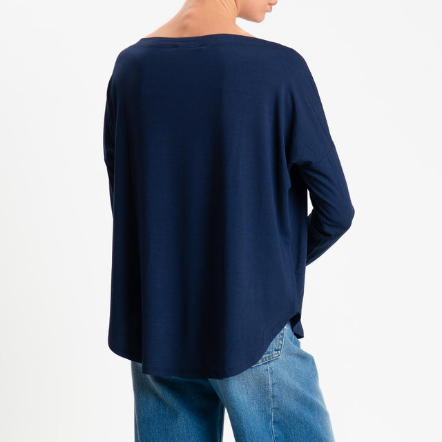 Kontatto- T-shirt scollo barca stondata in jersey - Blu