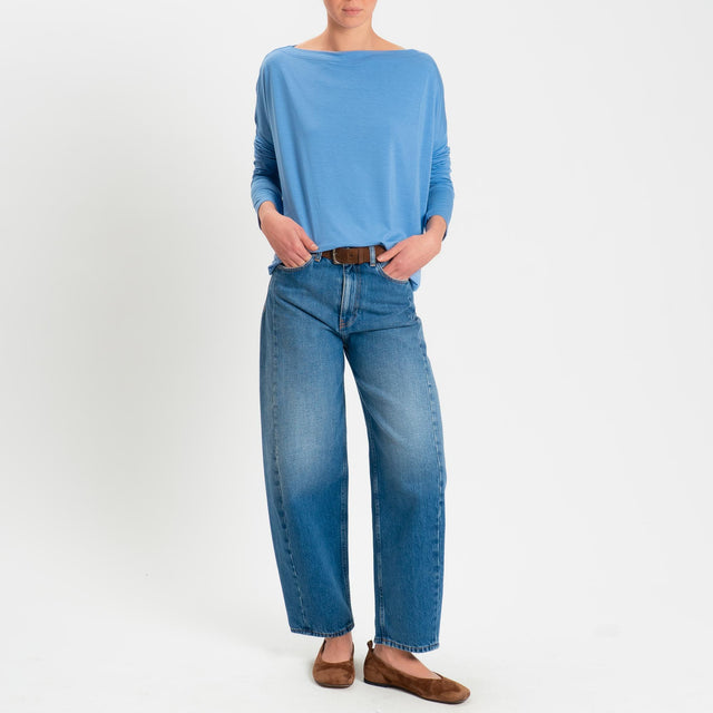 Kontatto- T-shirt scollo barca stondata in jersey - denim