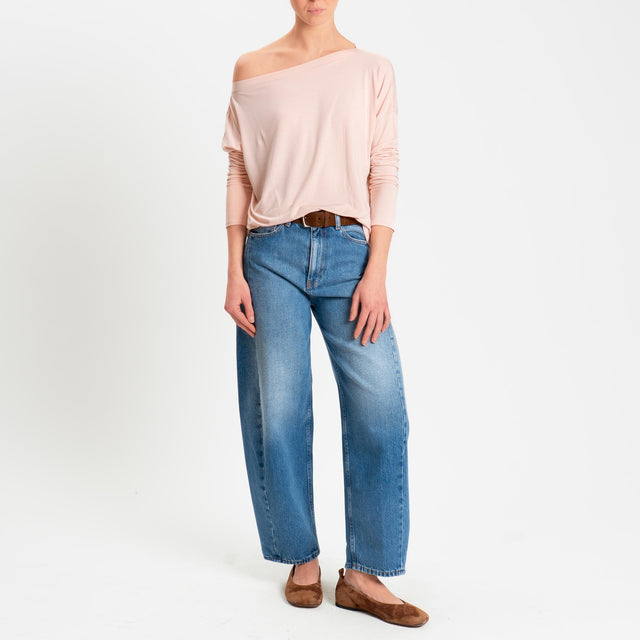 Kontatto- T-shirt scollo barca stondata in jersey - rosa