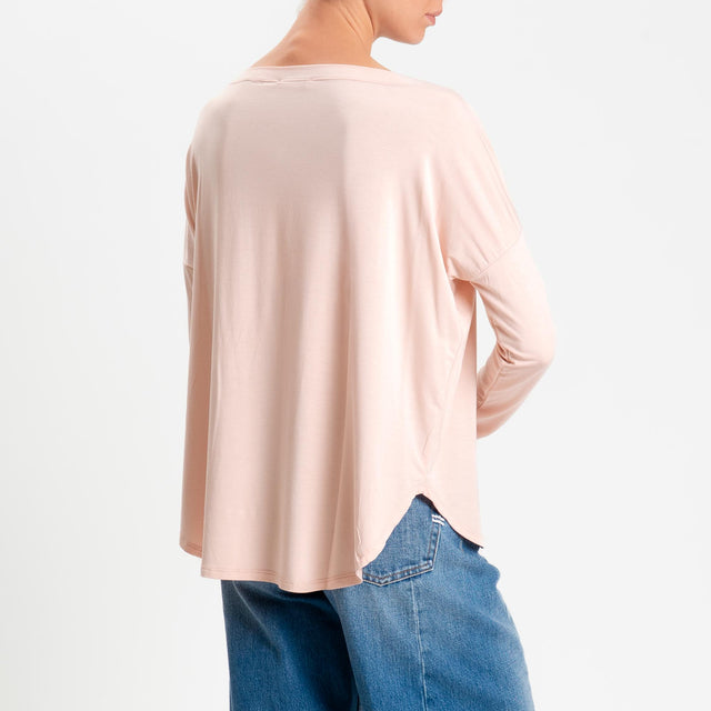 Kontatto- T-shirt scollo barca stondata in jersey - rosa