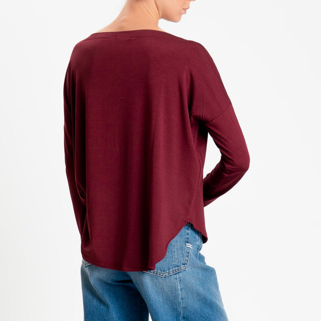 Kontatto- T-shirt scollo barca stondata in jersey - vino