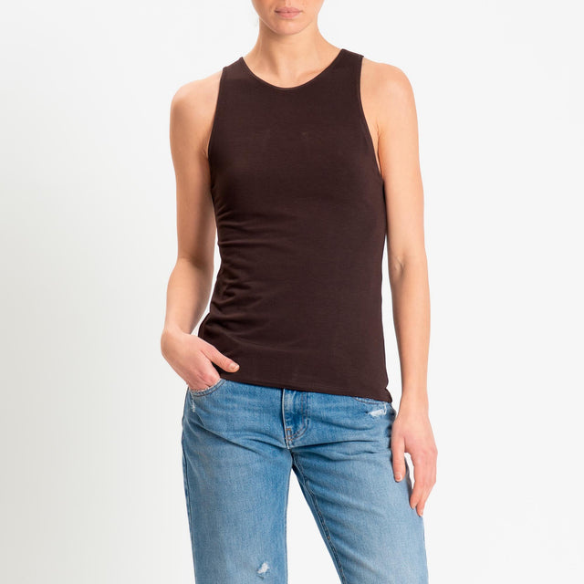 Kontatto- Top scollo americana in jersey - cioccolato