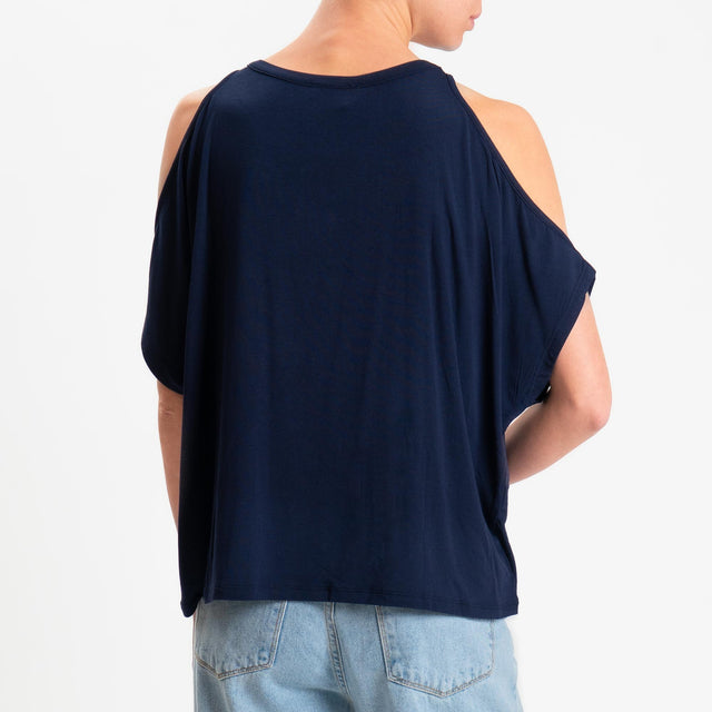 Kontatto- T-shirt cut out in jersey modal - Blu