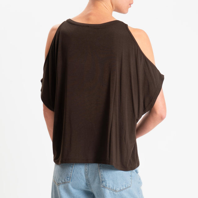 Kontatto- T-shirt cut out in jersey modal - cioccolato