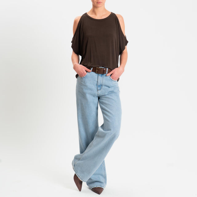 Kontatto- T-shirt cut out in jersey modal - cioccolato