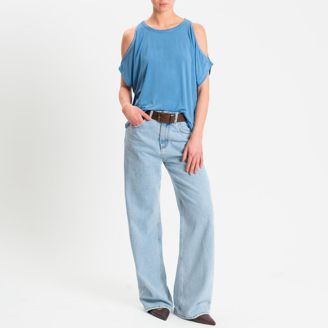 Kontatto- T-shirt cut out in jersey modal - denim