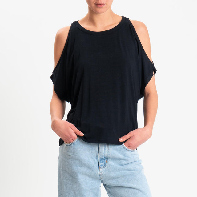 Kontatto- T-shirt cut out in jersey modal - Nero