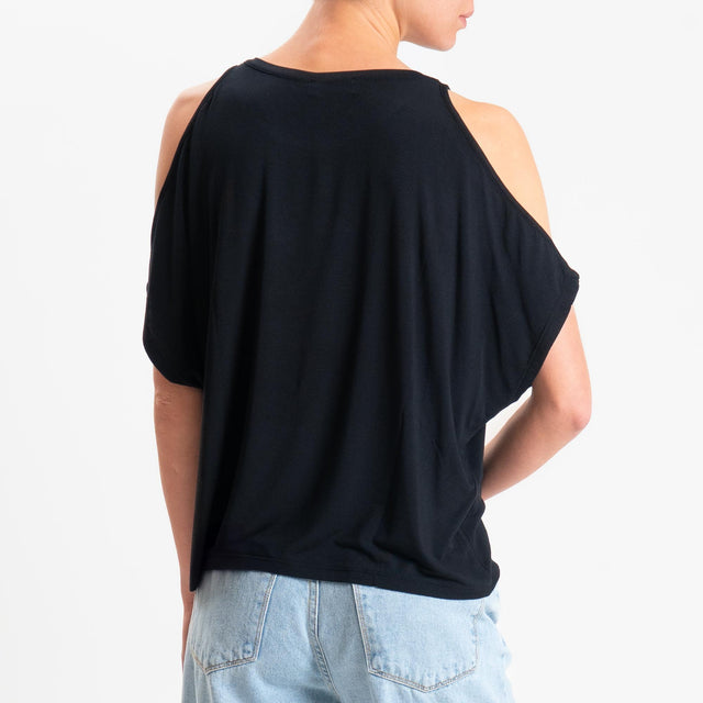 Kontatto- T-shirt cut out in jersey modal - Nero