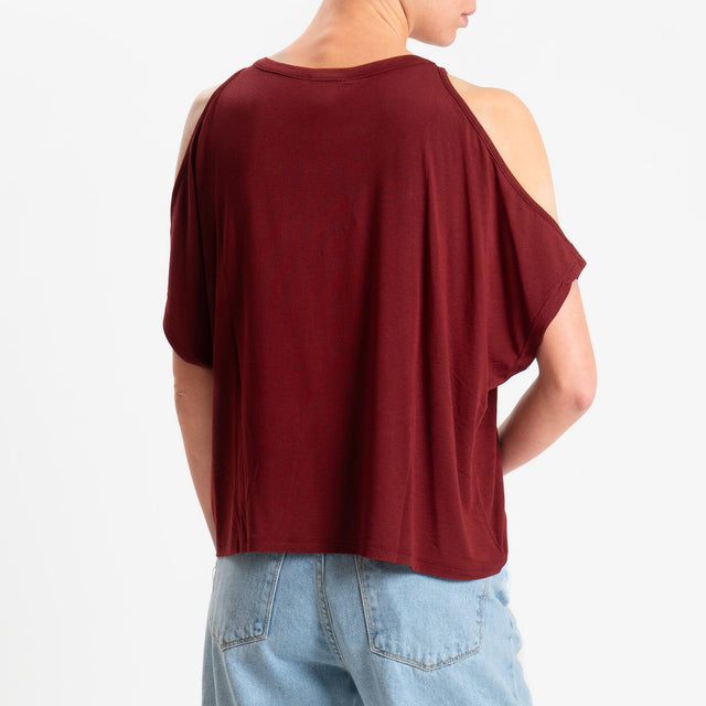 Kontatto- T-shirt cut out in jersey modal - vino