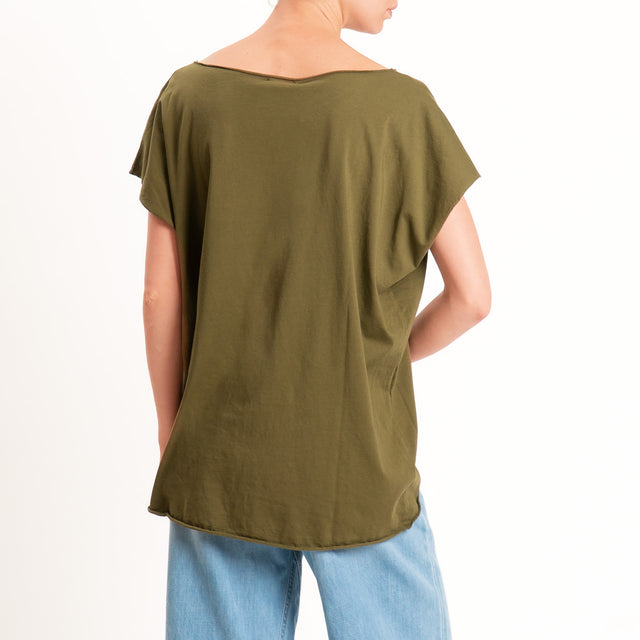 Kontatto-T-shirt over taglio vivo - kaki