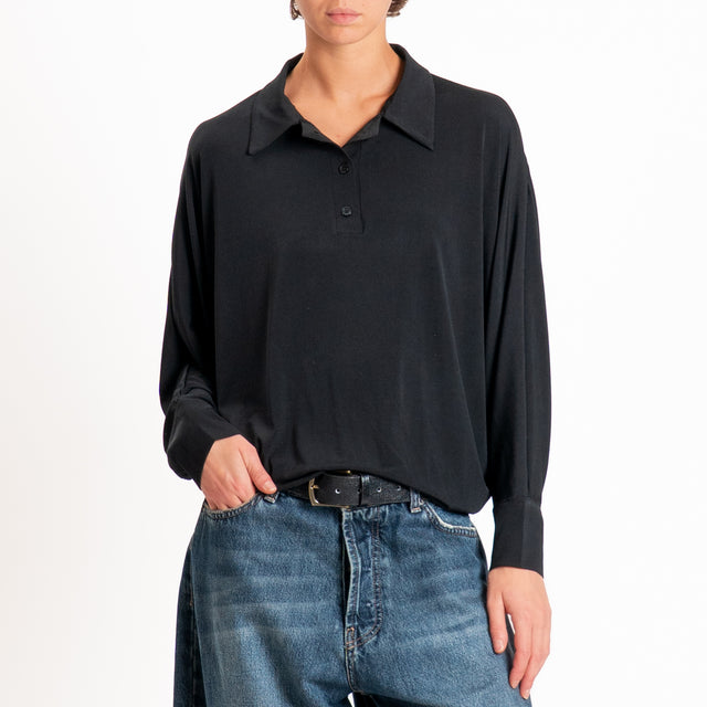 Kontatto-Blusa scollo polo in jersey - nero
