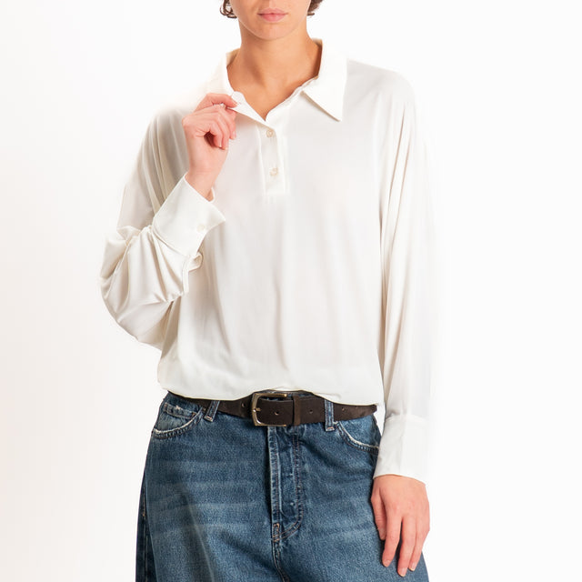 Kontatto-Blusa scollo polo in jersey - off white