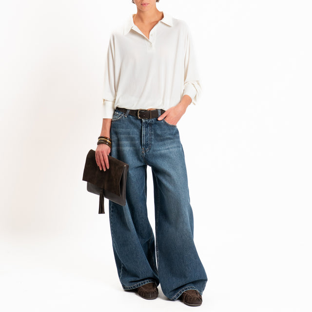 Kontatto-Blusa scollo polo in jersey - off white