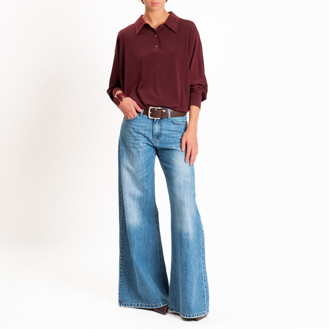 Kontatto-Blusa scollo polo in jersey - marsala