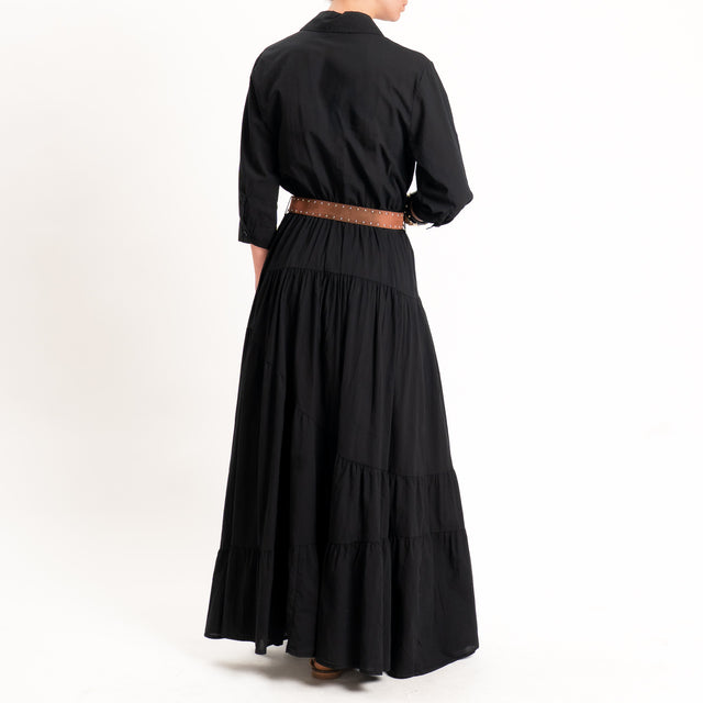 Kontatto-Abito mussola 100% cotone con balze - nero