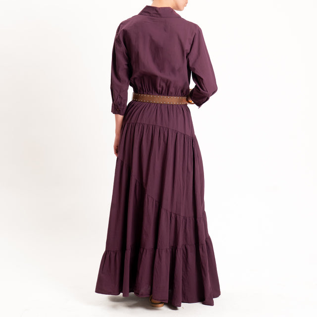 Kontatto-Abito mussola 100% cotone con balze - amarena