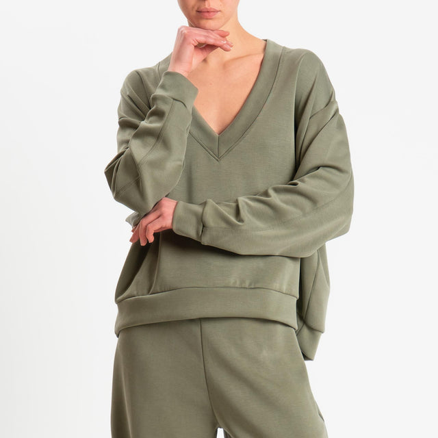 Kontatto- Maglia scollo v in scuba - militare