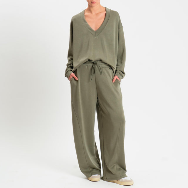 Kontatto- Maglia scollo v in scuba - militare