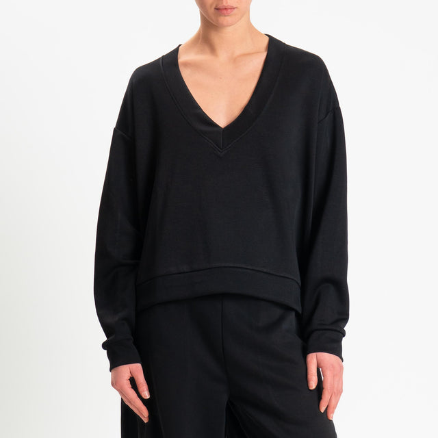 Kontatto- Maglia scollo v in scuba - Nero