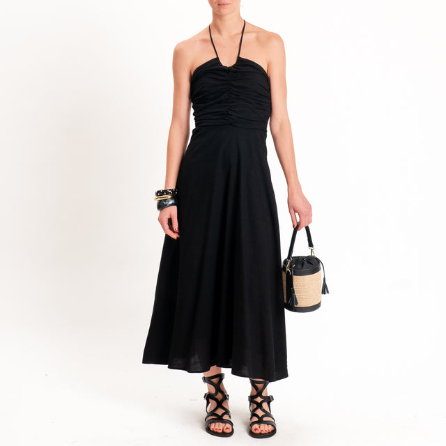 Kontatto-Abito scollo halter misto lino - nero
