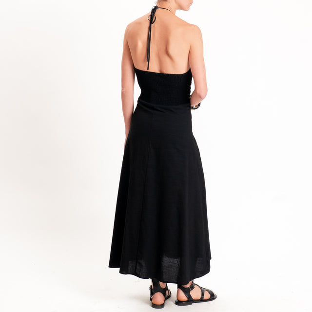 Kontatto-Abito scollo halter misto lino - nero