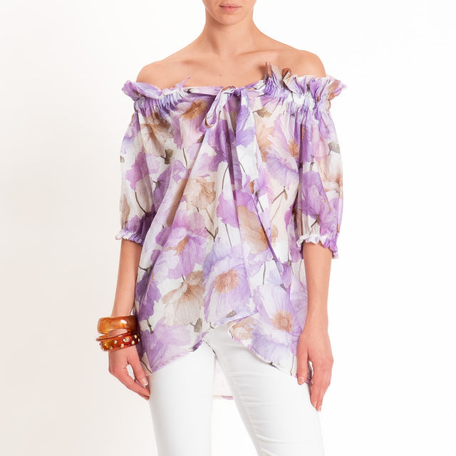 Kontatto-Blusa mussola di lyocell fantasia floreale - burro/glicine